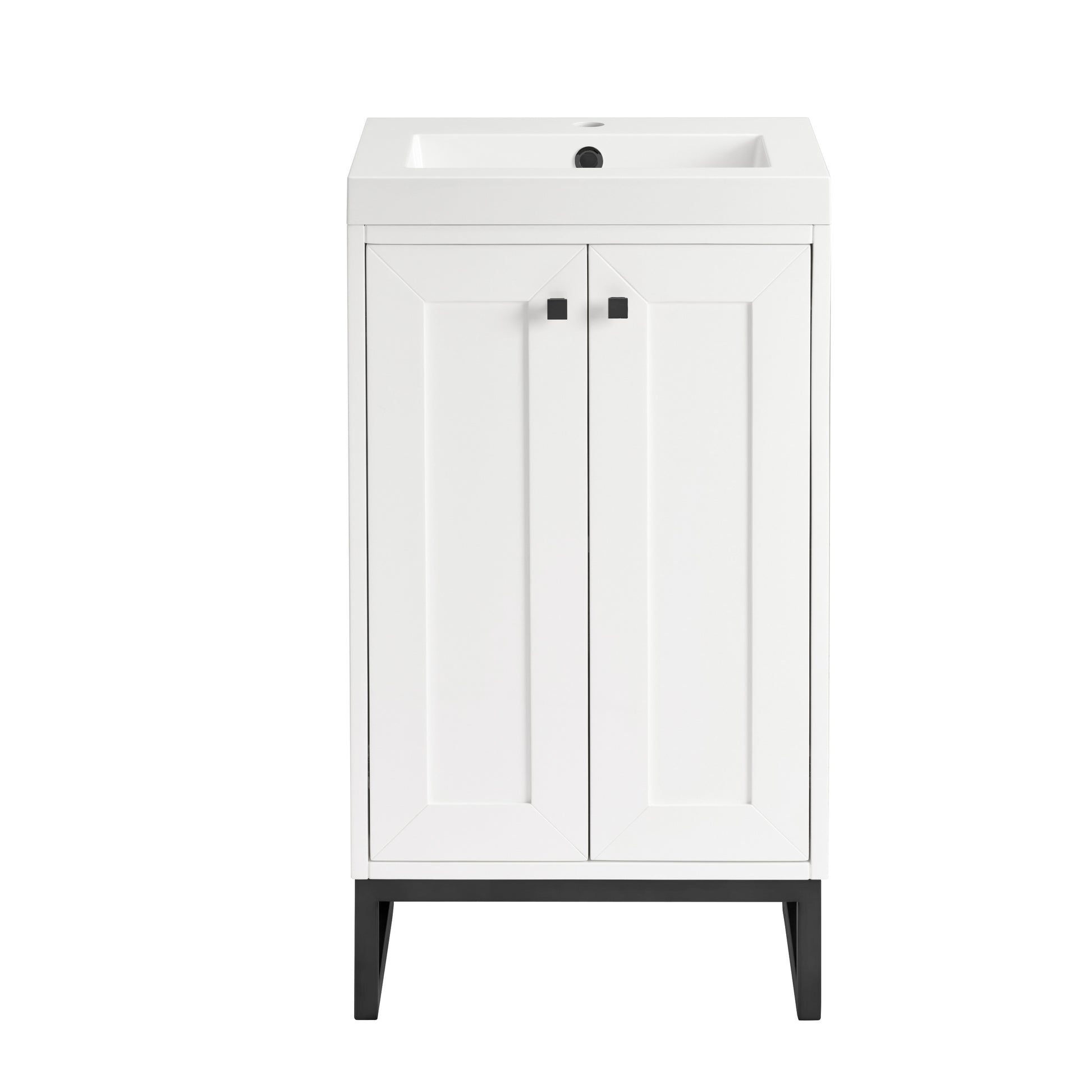Renovate for Less Atlanta Chianti 20" Single Vanity, Glossy White, Matte Black, w/ White Glossy Composite Stone Top