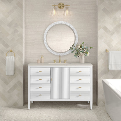 Renovate for Less Atlanta Myrrin 48" Single Vanity, Bright White, w/ 3 CM Siberian Silestone Top