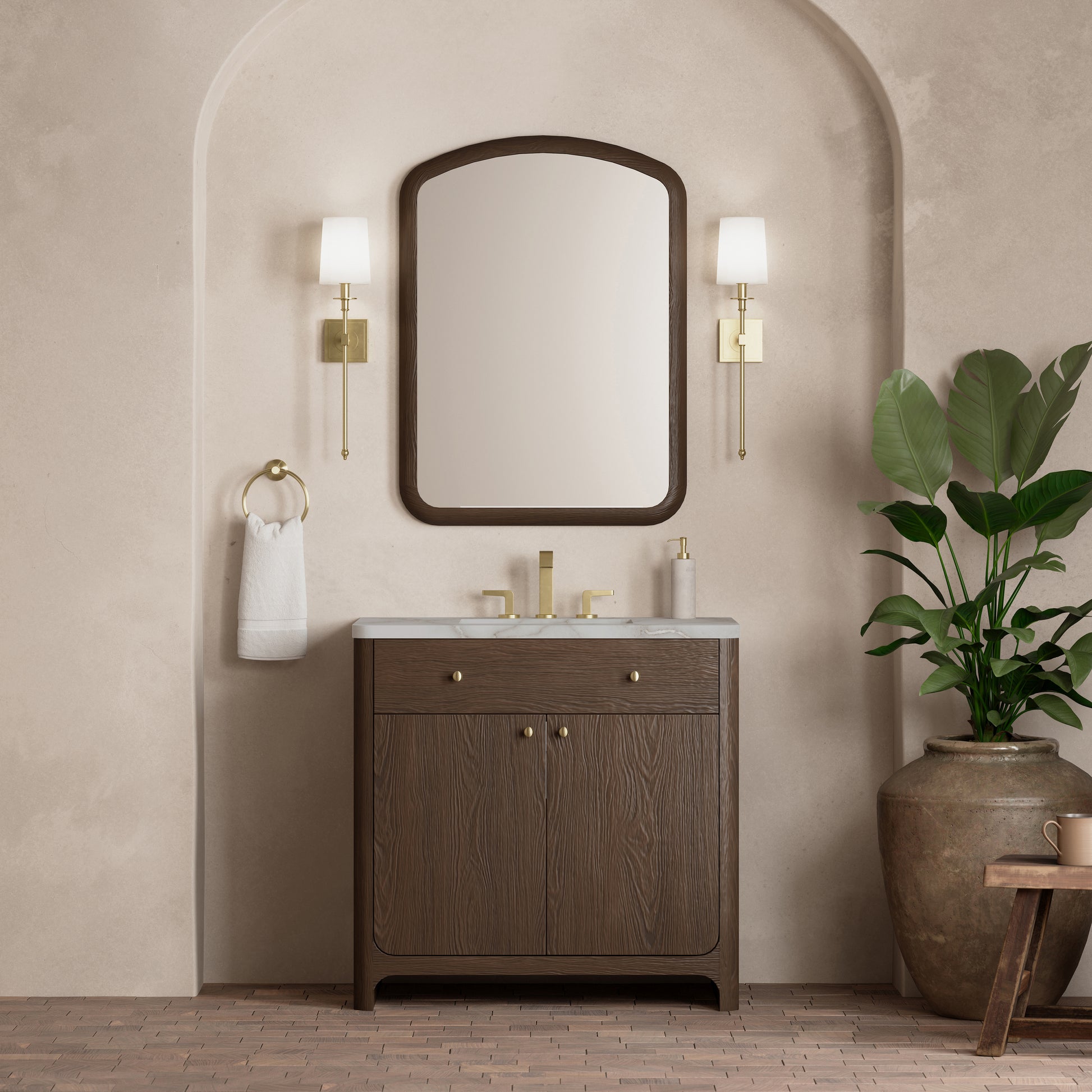 Renovate for Less Atlanta Gracyn 36" Single Vanity, Sable, w/ 3 CM Victorian Silver Quartz Widespread Top