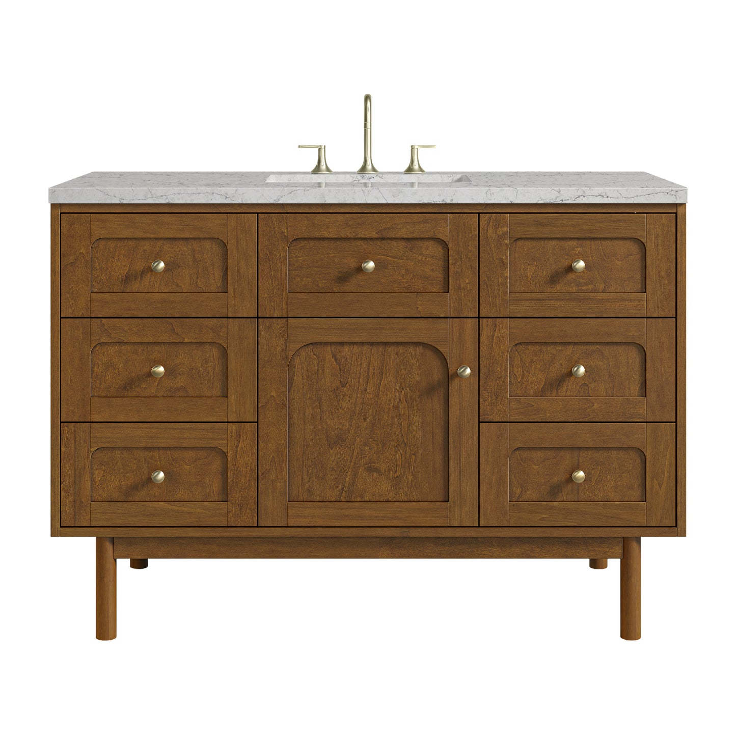 Renovate for Less Atlanta Laurent 48" Single Vanity, Honey Oak w/ 3 CM Eternal Jasmine Pearl Silestone Top w/FreePower Wireless Charger