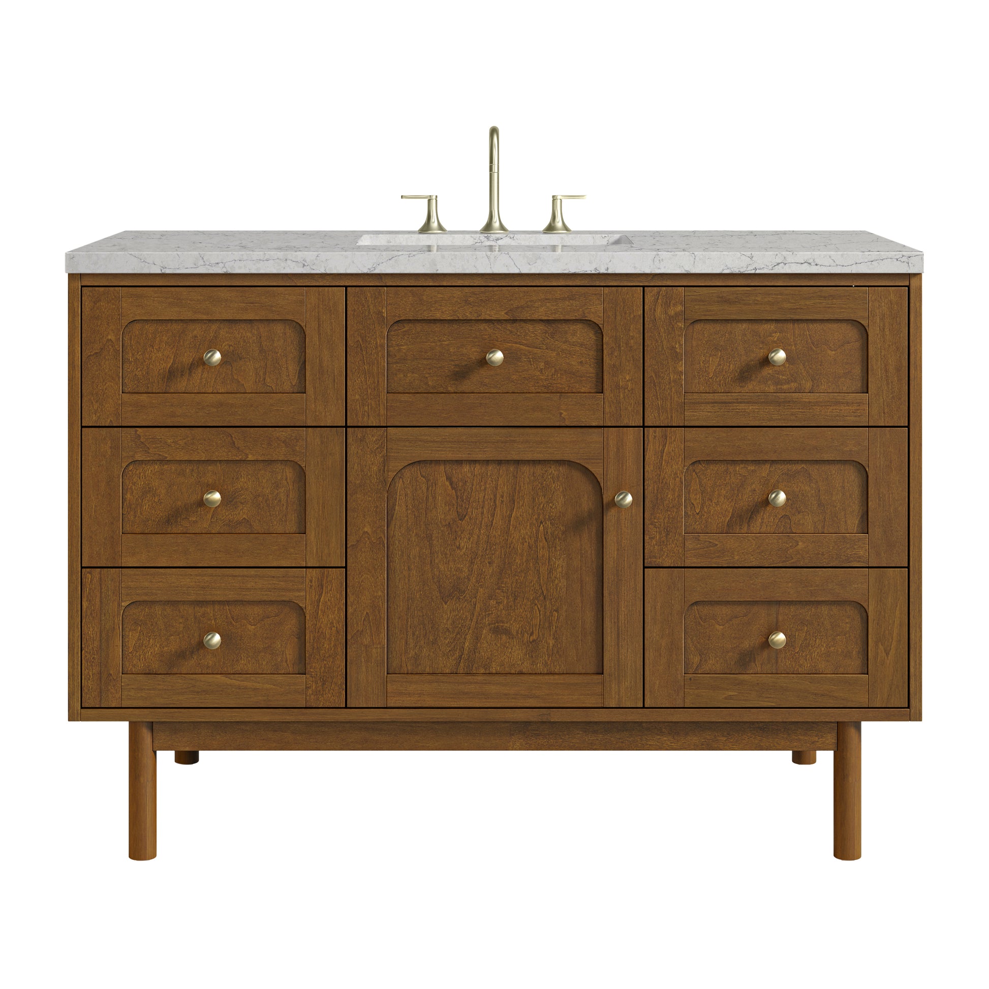 Renovate for Less Atlanta Laurent 48" Single Vanity, Honey Oak w/ 3 CM Eternal Jasmine Pearl Silestone Top w/FreePower Wireless Charger