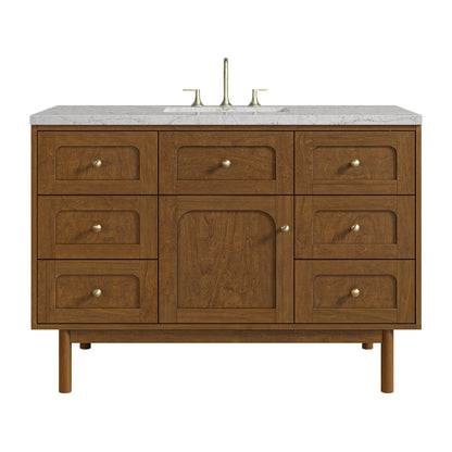 Renovate for Less Atlanta Laurent 48" Single Vanity, Honey Oak w/ 3 CM Eternal Jasmine Pearl Silestone Top w/FreePower Wireless Charger