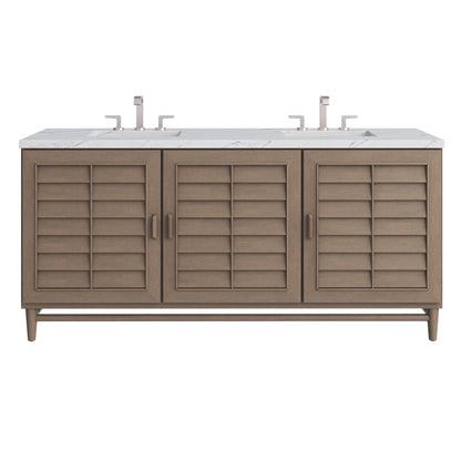 Renovate for Less Atlanta Portland 72" Double Vanity Whitewashed Walnut w/ 3 CM Ethereal Noctis Silestone Top