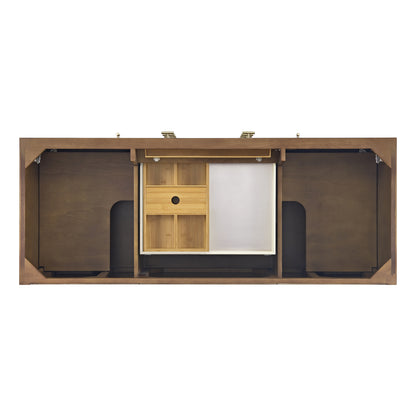 Renovate for Less Atlanta Myrrin 60" Double Vanity, Mid Century Walnut, w/ 3 CM Tajnar Eclos Top w/FreePower Wireless Charger