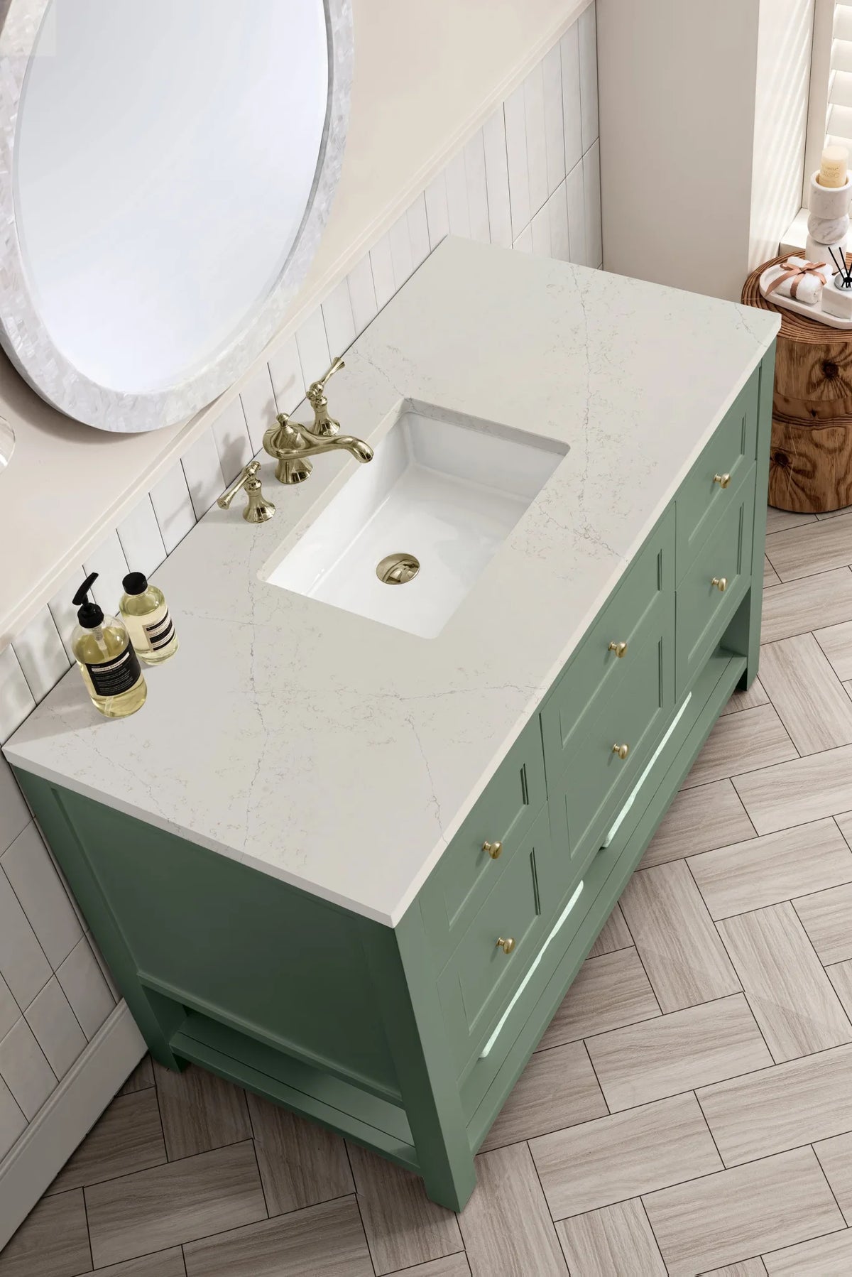 Breckenridge 48" Single Vanity, Smokey Celadon, w/ 3 CM Siberian Silestone Top