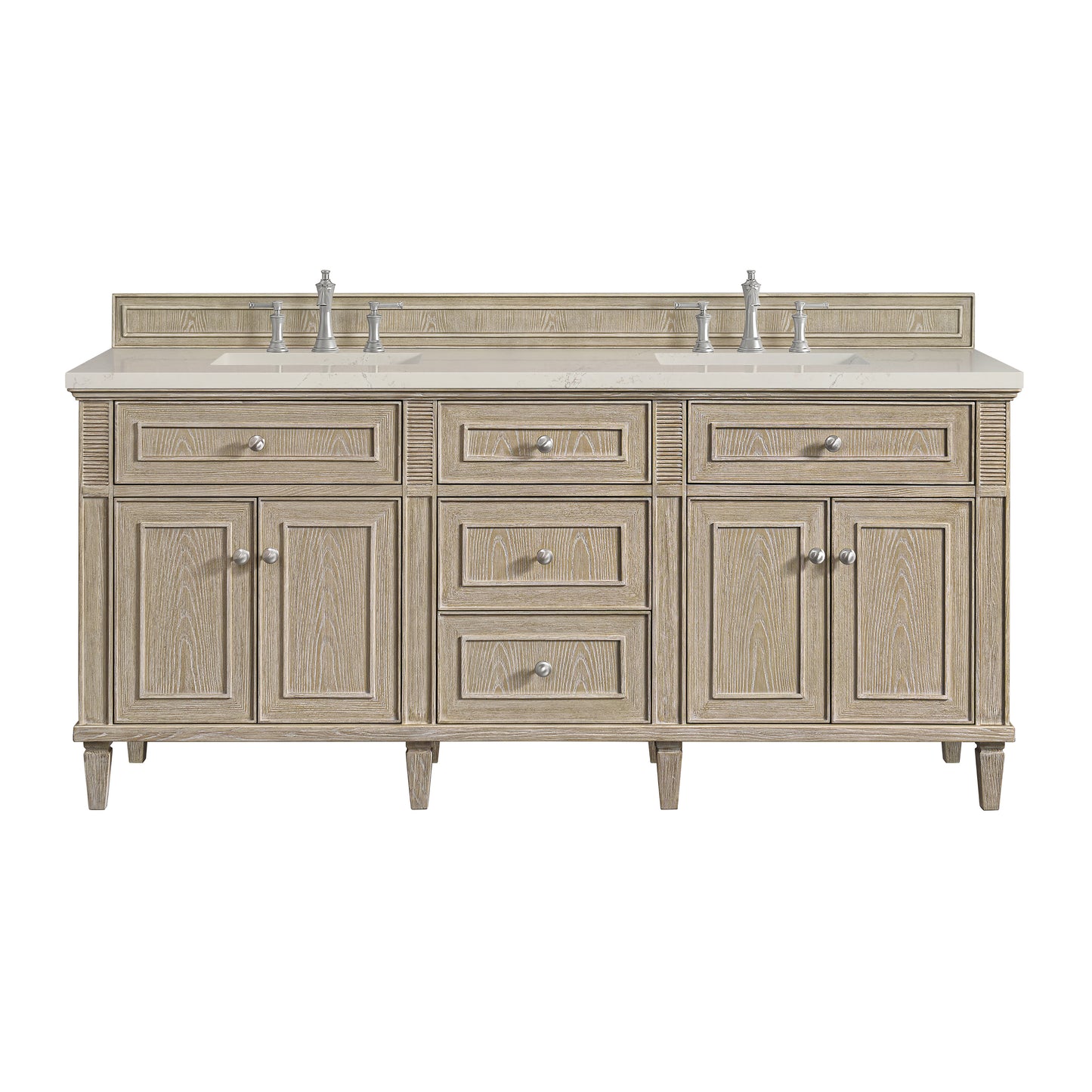 Renovate for Less Atlanta Lorelai 72" Double Vanity, Whitewashed Oak, w/ 3 CM Siberian Silestone Top