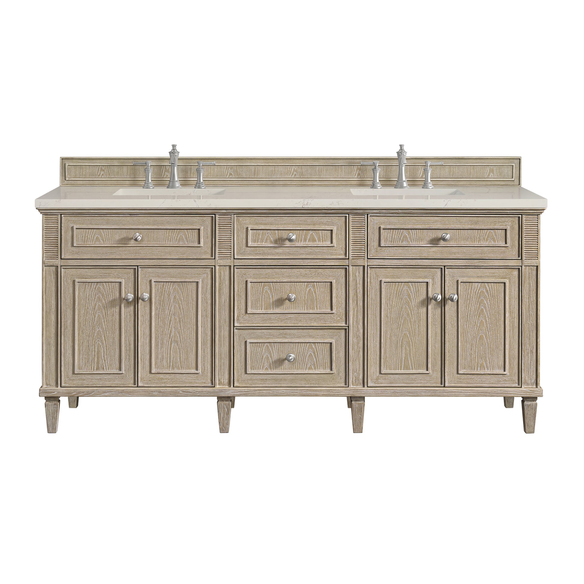 Renovate for Less Atlanta Lorelai 72" Double Vanity, Whitewashed Oak, w/ 3 CM Siberian Silestone Top w/FreePower Wireless Charger
