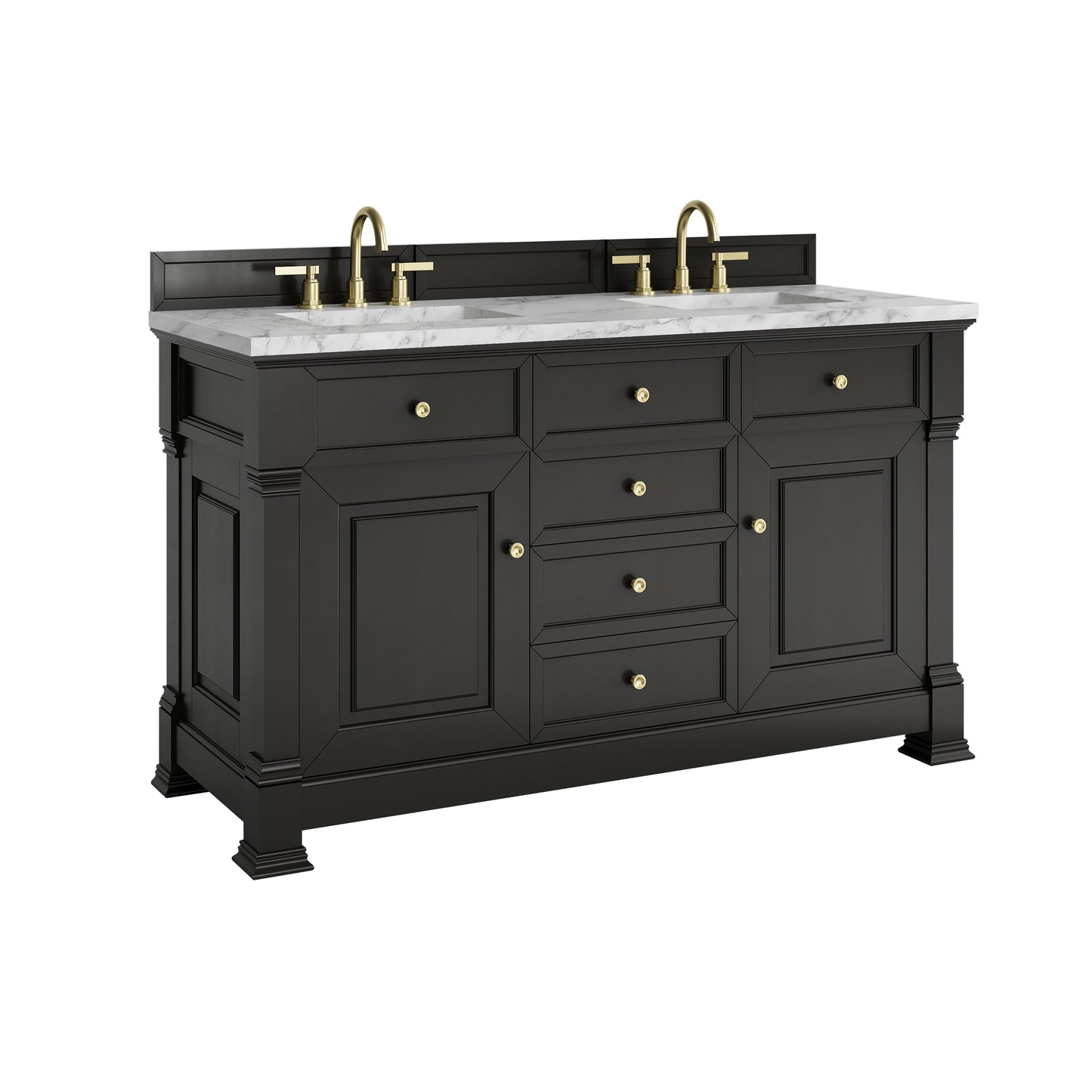 Renovate for Less Atlanta Brookfield 60" Double Vanity, Black Onyx w/3 CM Carrara White Marble Top