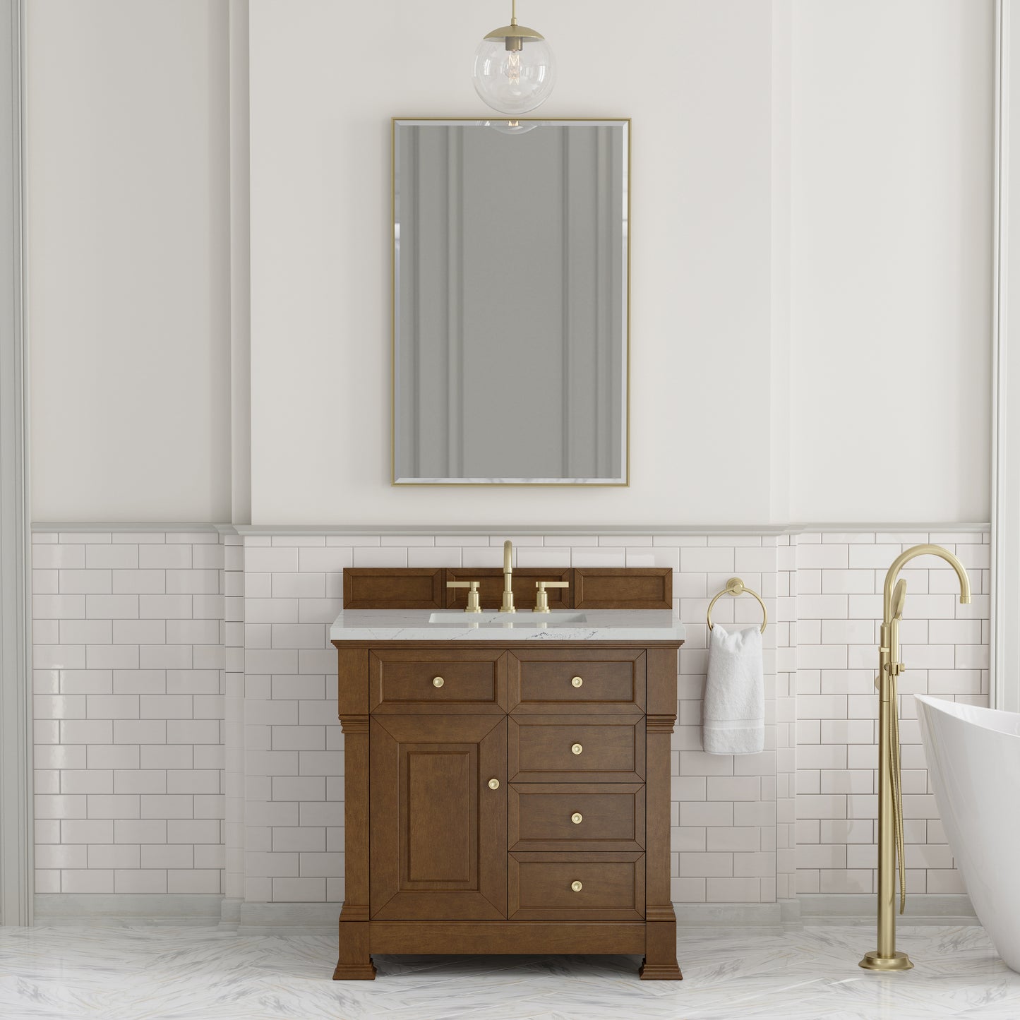Renovate for Less Atlanta Brookfield 36" Single Vanity, Honey Oak w/ 3 CM Ethereal Noctis Silestone Top