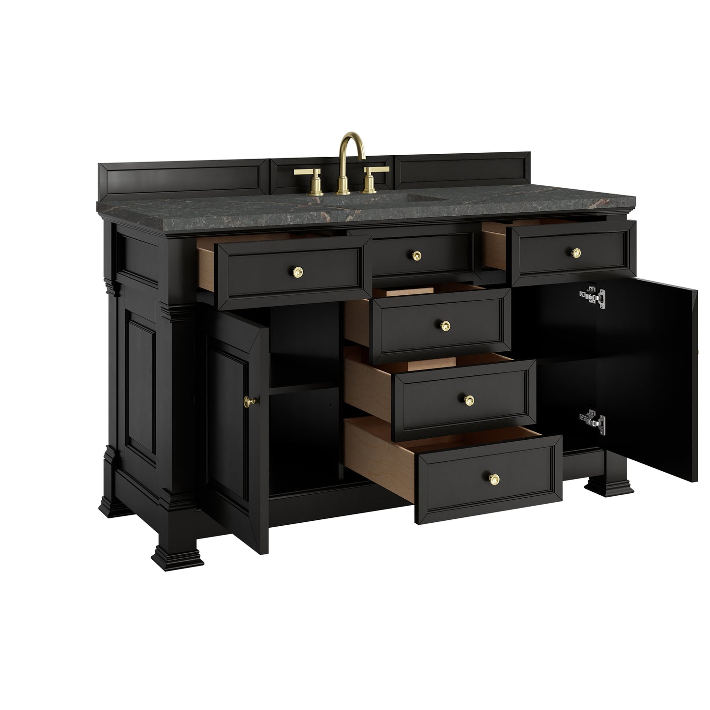 Renovate for Less Atlanta Brookfield 60" Single Vanity, Black Onyx w/ 3 CM Parisien Bleu Silestone Top w/ FreePower Wireless Charger