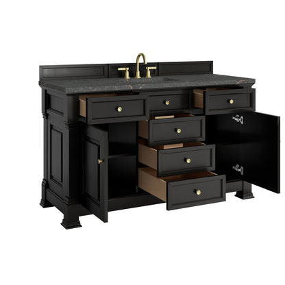 Renovate for Less Atlanta Brookfield 60" Single Vanity, Black Onyx w/ 3 CM Parisien Bleu Silestone Top w/ FreePower Wireless Charger
