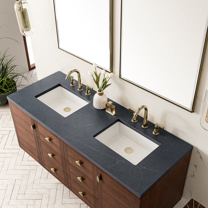Renovate for Less Atlanta Amberly 60" Double Vanity, Mid-Century Walnut w/ 3 CM Charcoal Soapstone Top