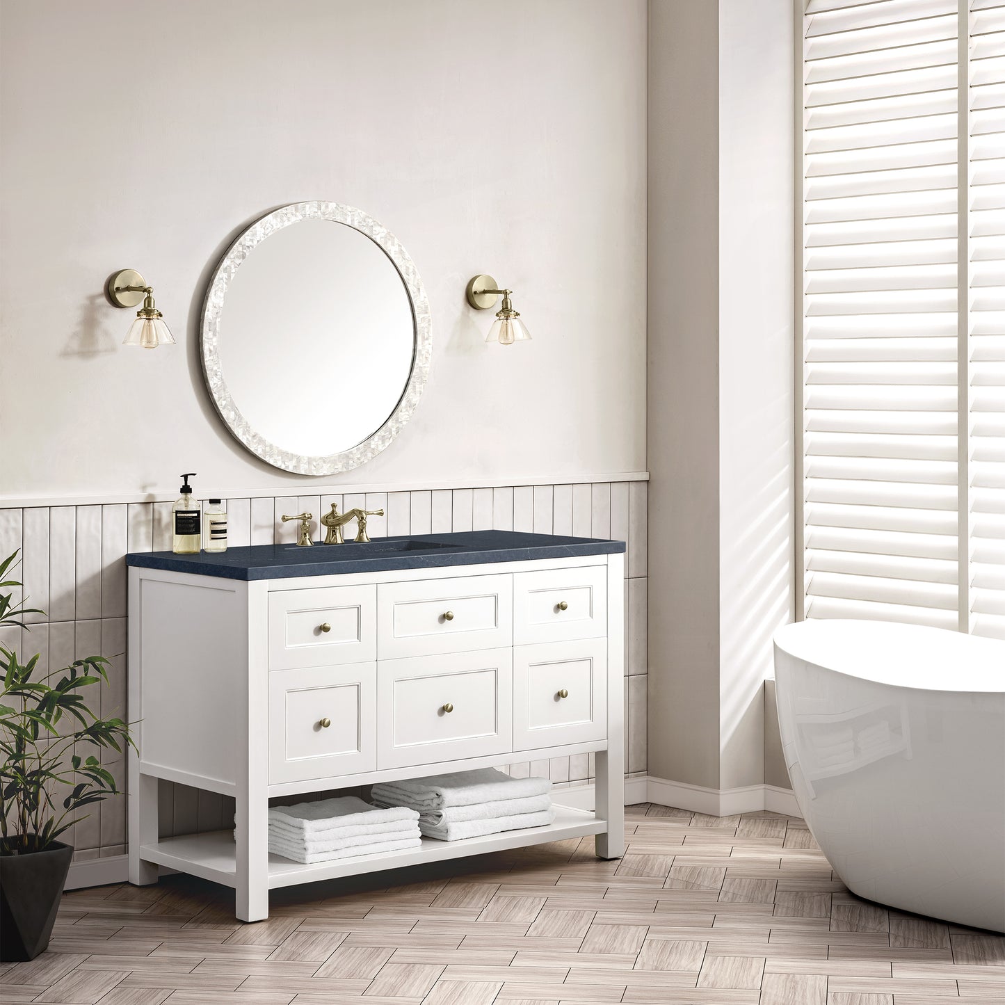 Renovate for Less Atlanta Breckenridge 48" Single Vanity, Bright White w/ 3 CM Charcoal Soapstone Top