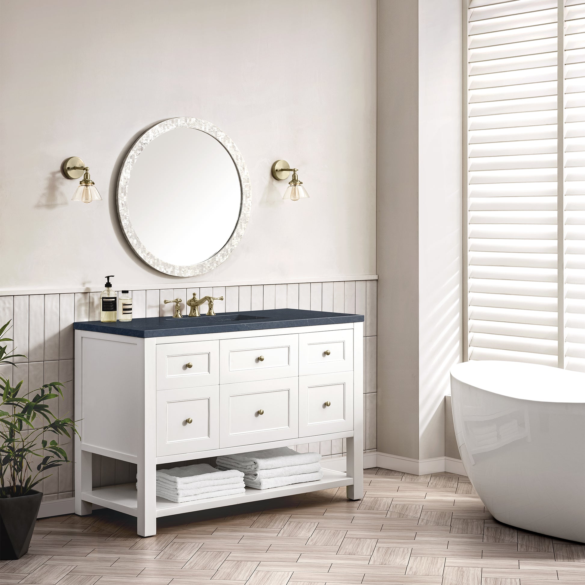 Renovate for Less Atlanta Breckenridge 48" Single Vanity, Bright White w/ 3 CM Charcoal Soapstone Top