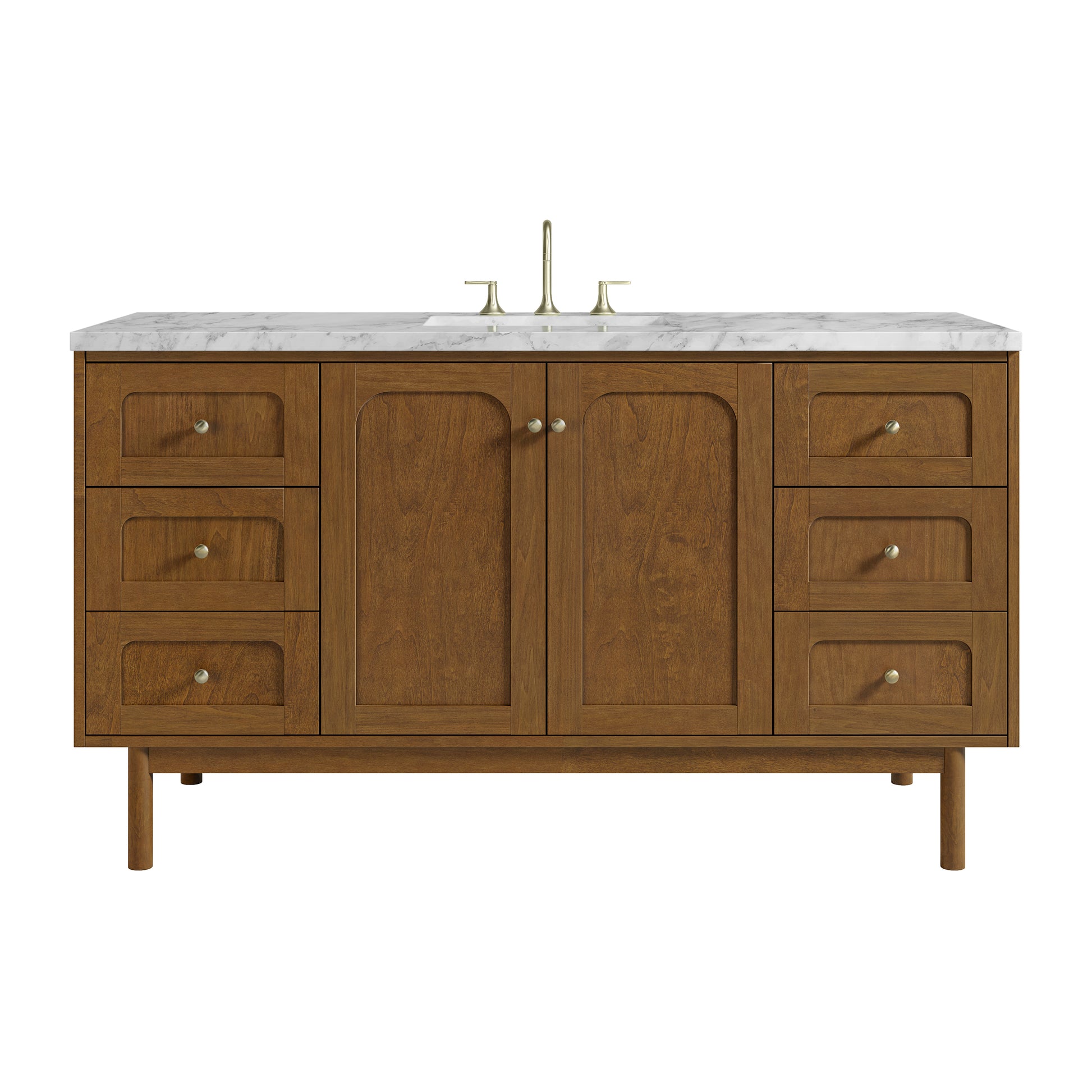 Renovate for Less Atlanta Laurent 60" Single Vanity, Honey Oak w/ 3 CM Carrara Marble Top