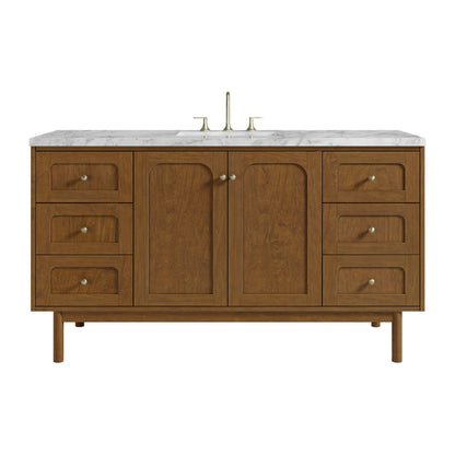 Renovate for Less Atlanta Laurent 60" Single Vanity, Honey Oak w/ 3 CM Carrara Marble Top