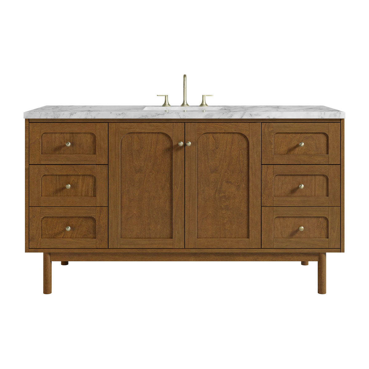 Laurent 60" Single Vanity, Honey Oak w/ 3 CM Carrara Marble Top