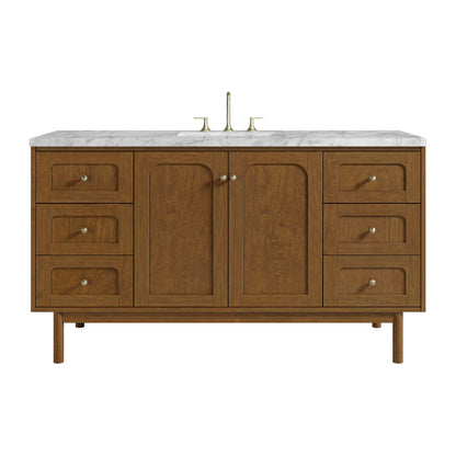 Laurent 60" Single Vanity, Honey Oak w/ 3 CM Carrara Marble Top
