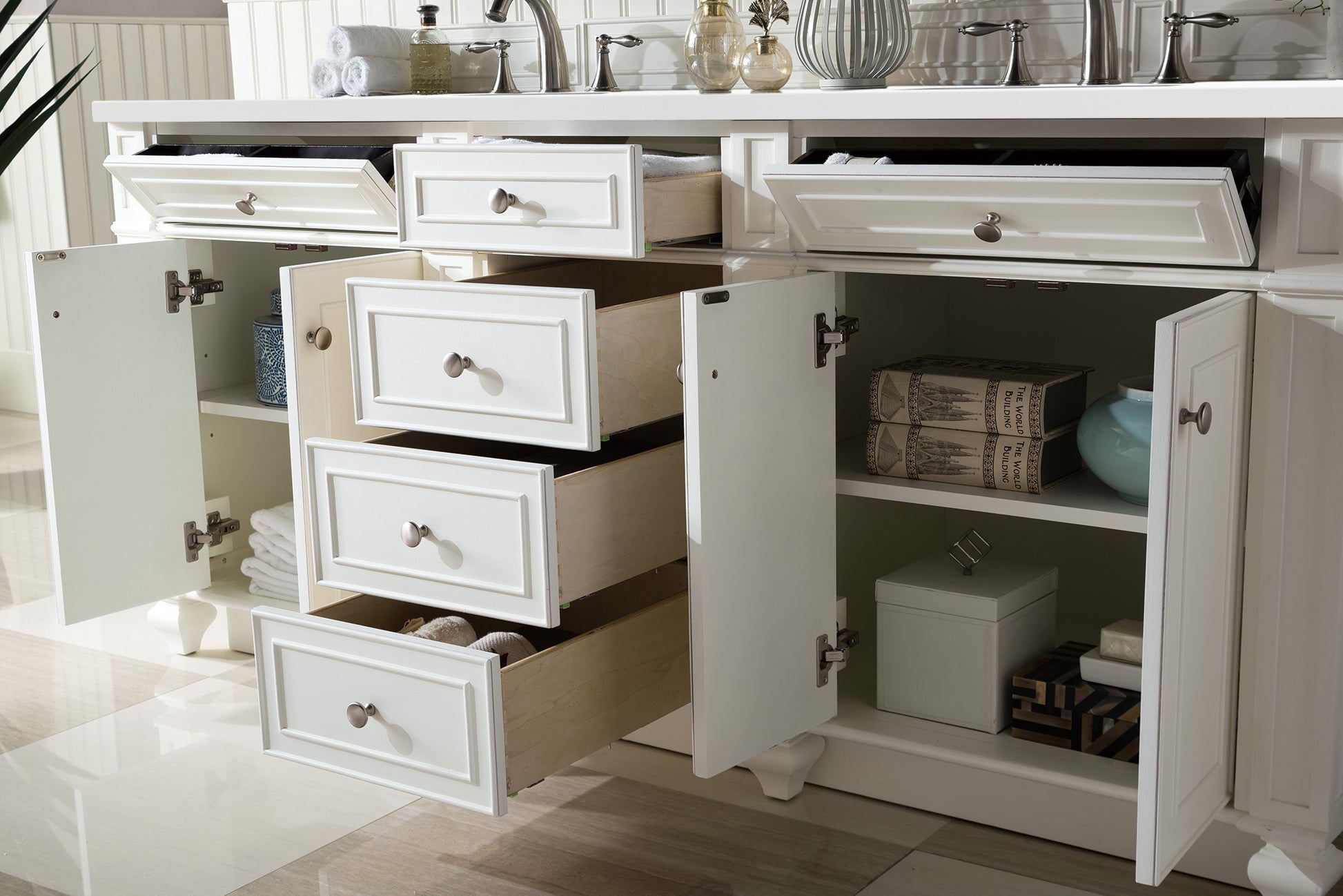Renovate for Less Atlanta Bristol 72" Double Vanity, Bright White w/ 3 CM White Zeus Silestone Top