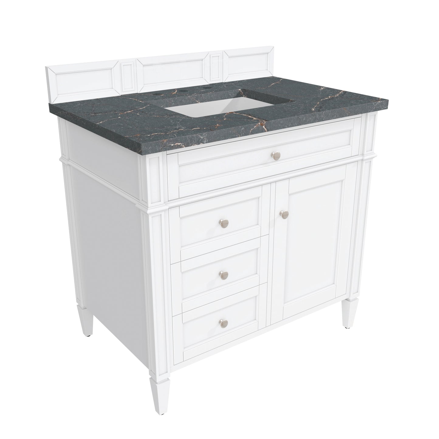 Renovate for Less Atlanta Brittany 36" Single Vanity, Bright White w/ 3 CM Parisien Bleu Silestone Top