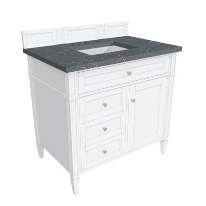 Renovate for Less Atlanta Brittany 36" Single Vanity, Bright White w/ 3 CM Parisien Bleu Silestone Top