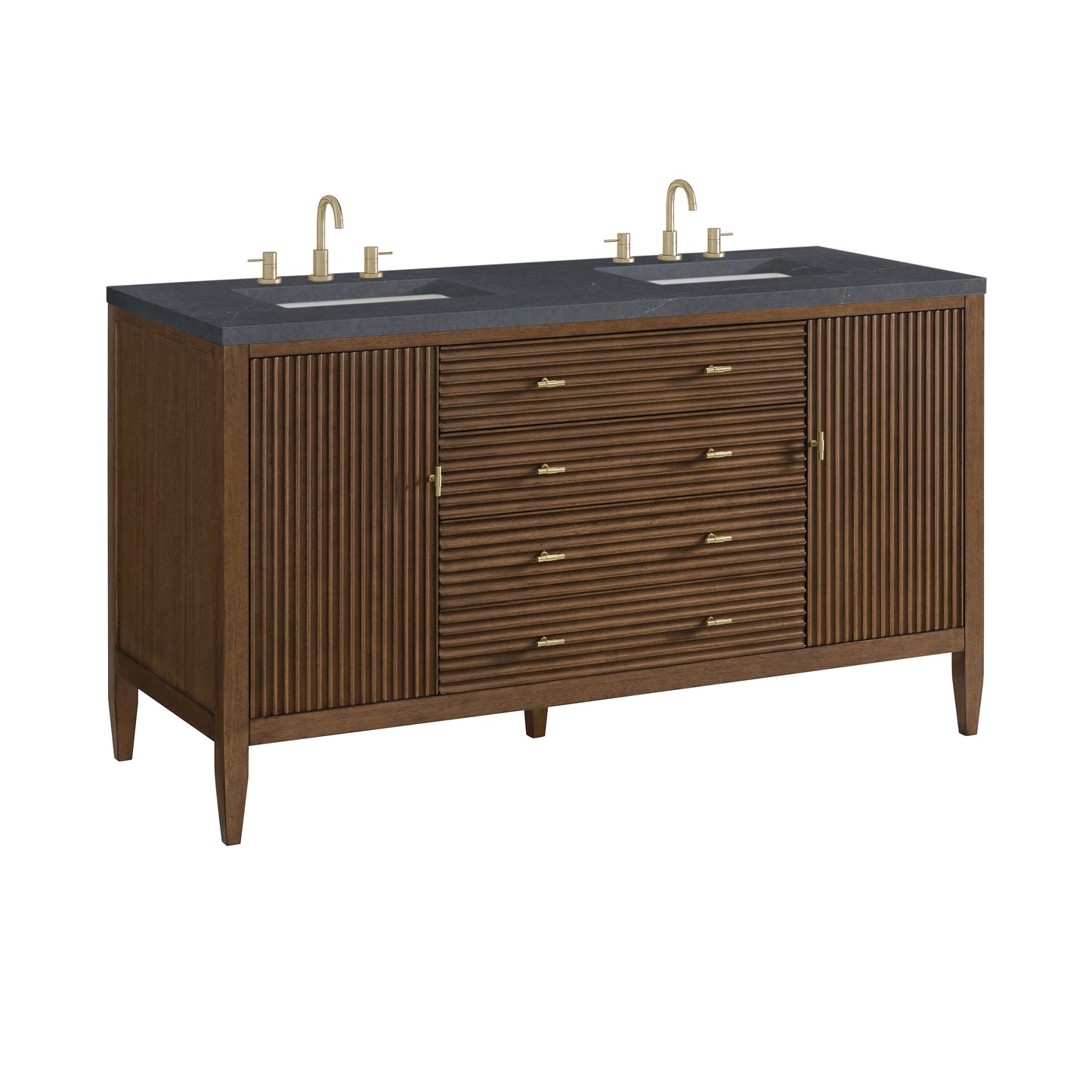 Renovate for Less Atlanta Myrrin 60" Double Vanity, Mid Century Walnut w/ 3 CM Charcoal Soapstone Silestone Top