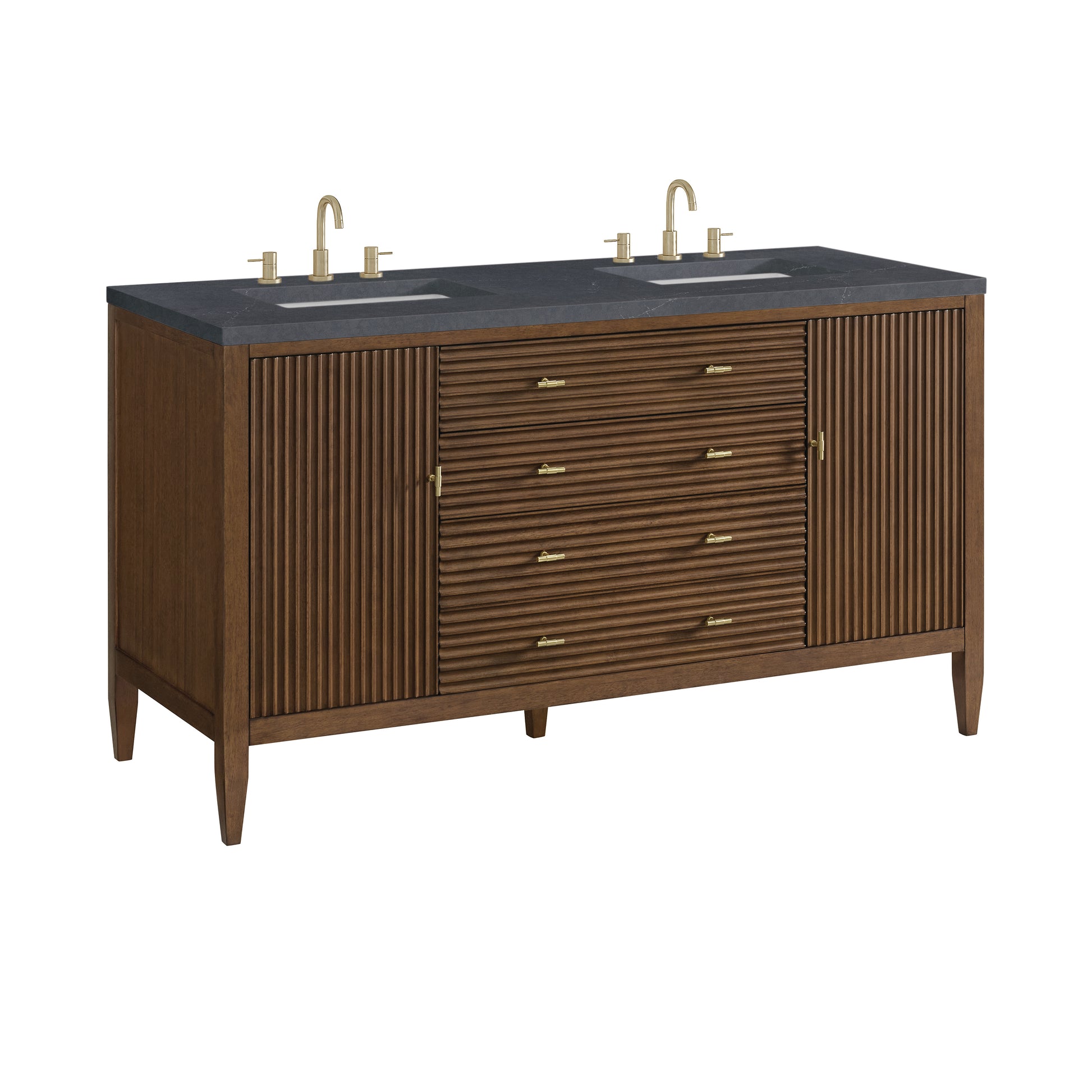 Renovate for Less Atlanta Myrrin 60" Double Vanity, Mid Century Walnut w/ 3 CM Charcoal Soapstone Silestone Top