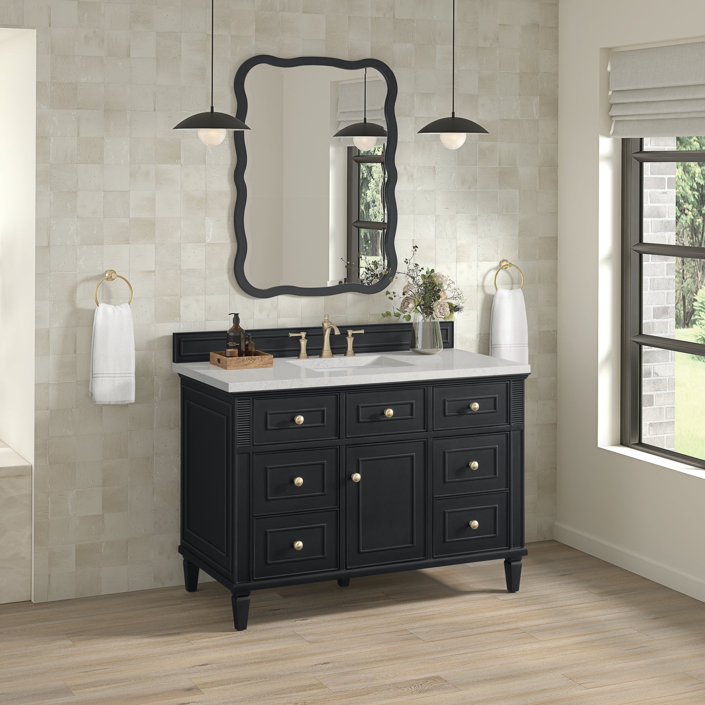 Renovate for Less Atlanta Lorelai 48" Single Vanity, Black Onyx w/ 3 CM Lime Delight Silestone Top