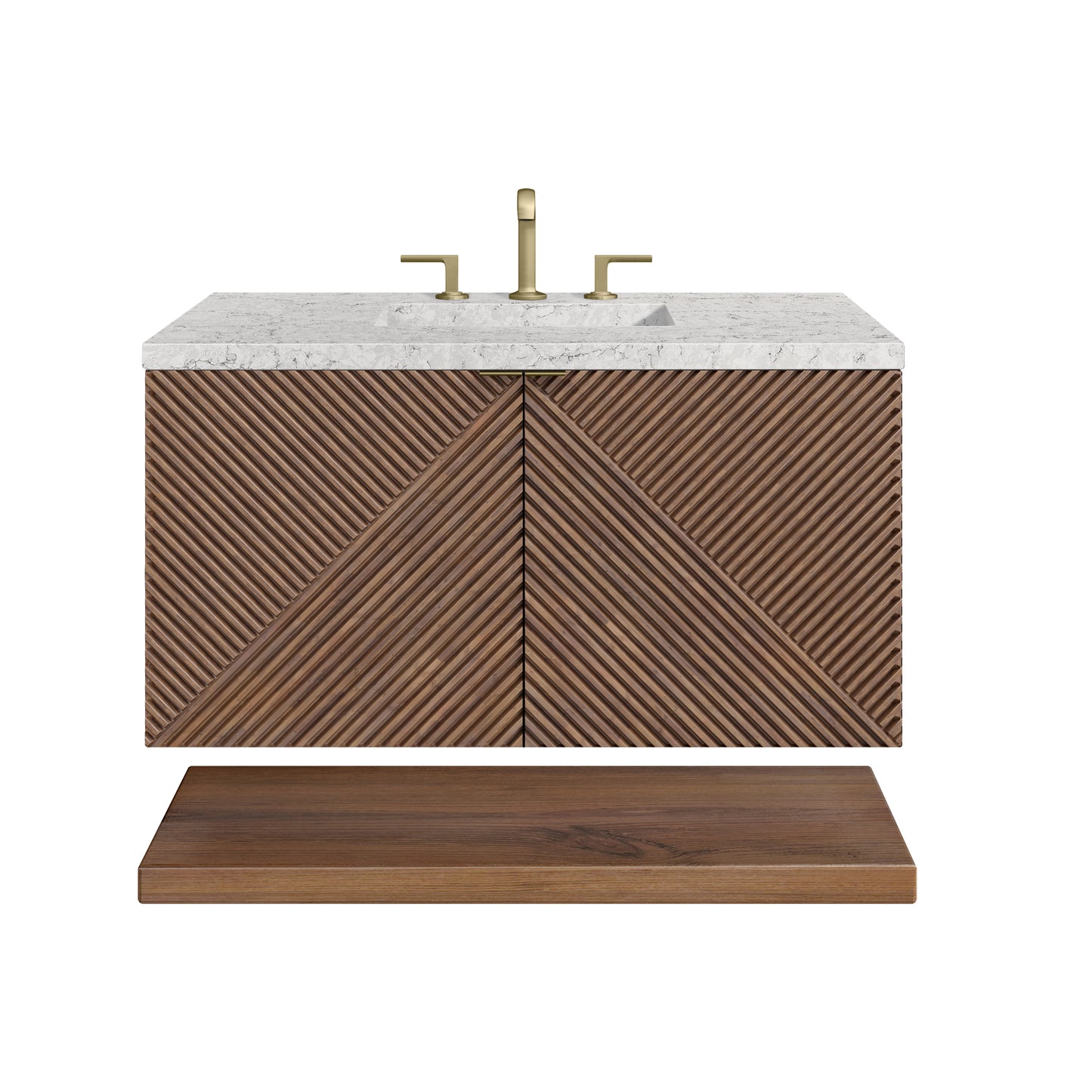 Renovate for Less Atlanta Marcello 36" Single Vanity, Chestnut w/ 3 CM Eternal Jasmine Pearl Top