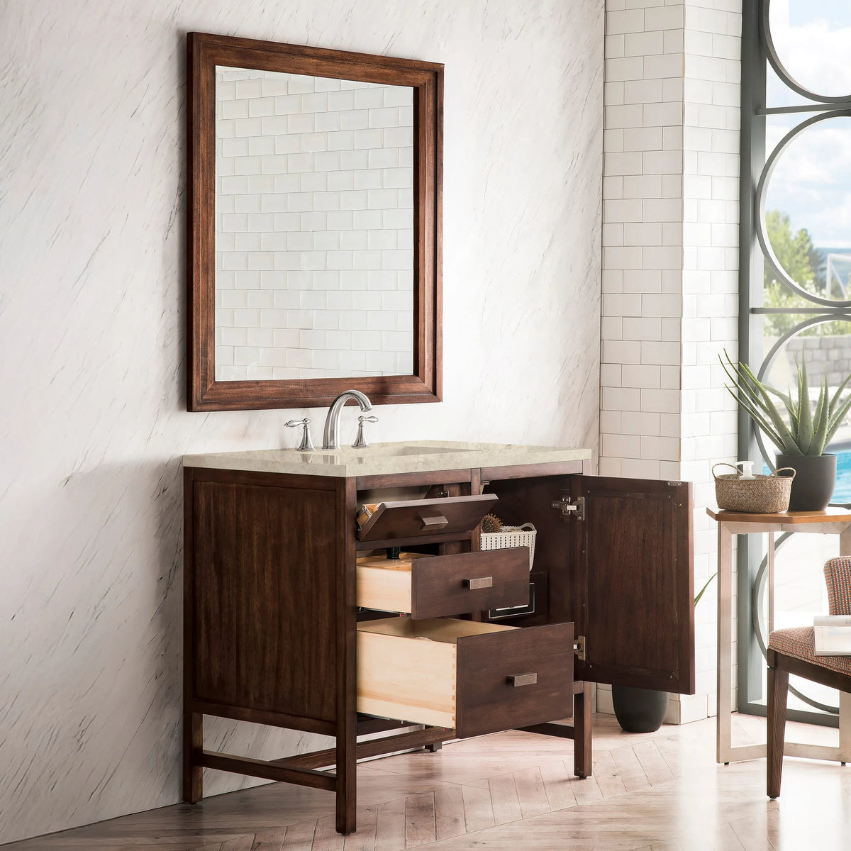 Addison 36" Single Vanity, Mid-Century Acacia, w/ 3 CM Tajnar Eclos Top