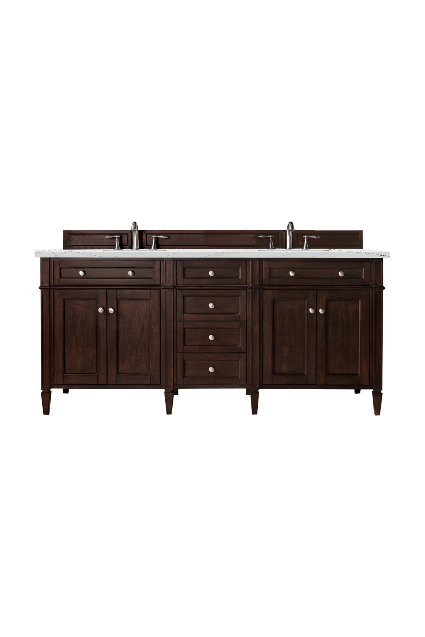Renovate for Less Atlanta Brittany 72" Double Vanity, Burnished Mahogany w/ 3 CM Ethereal Noctis Silestone Top w/FreePower Wireless Charger