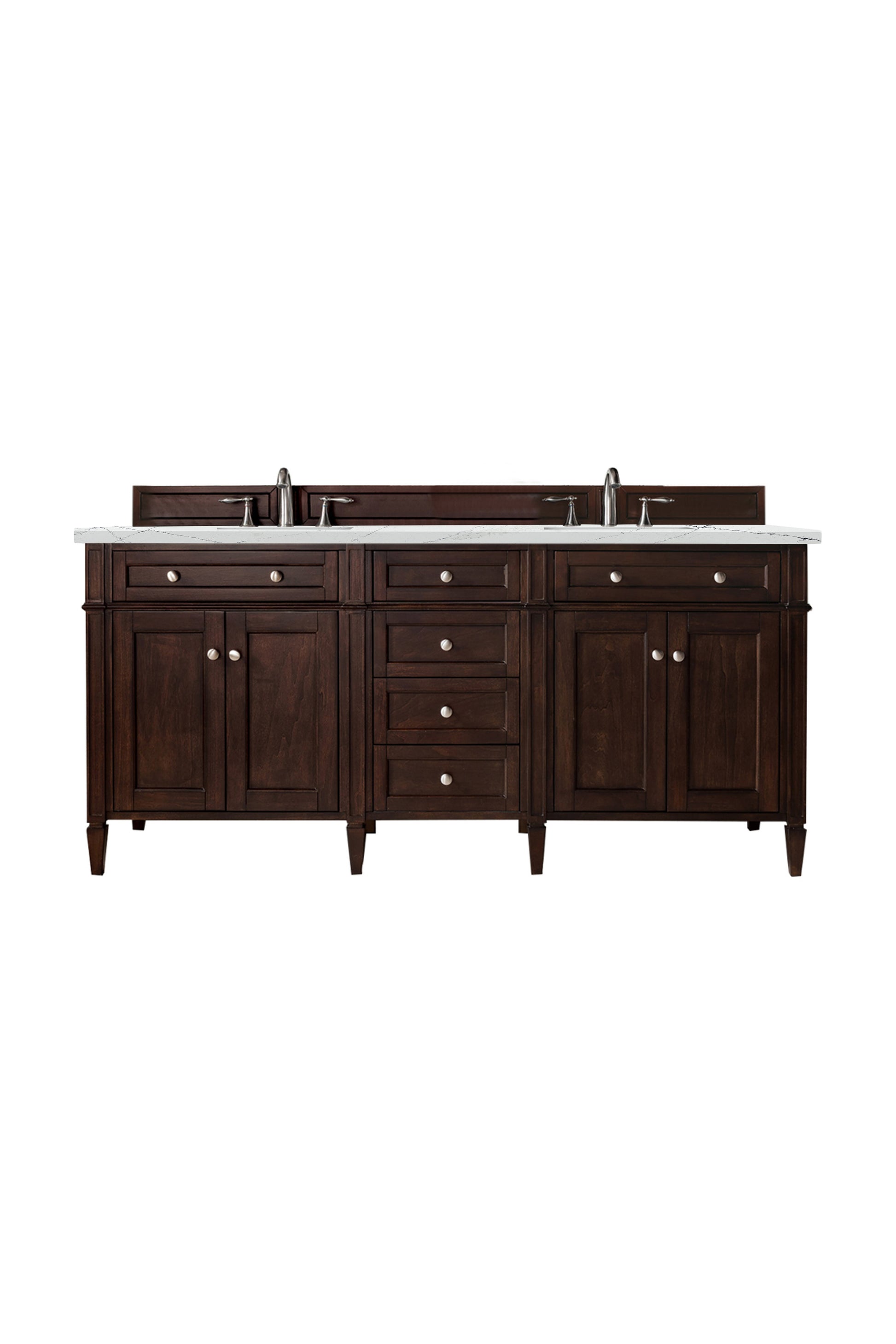 Renovate for Less Atlanta Brittany 72" Double Vanity, Burnished Mahogany w/ 3 CM Ethereal Noctis Silestone Top w/FreePower Wireless Charger