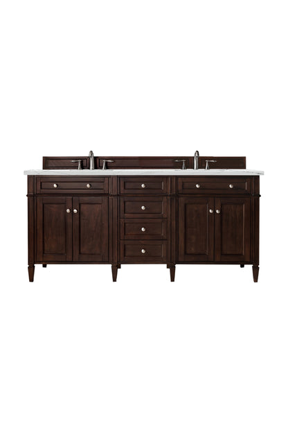 Renovate for Less Atlanta Brittany 72" Double Vanity, Burnished Mahogany w/ 3 CM Ethereal Noctis Silestone Top w/FreePower Wireless Charger