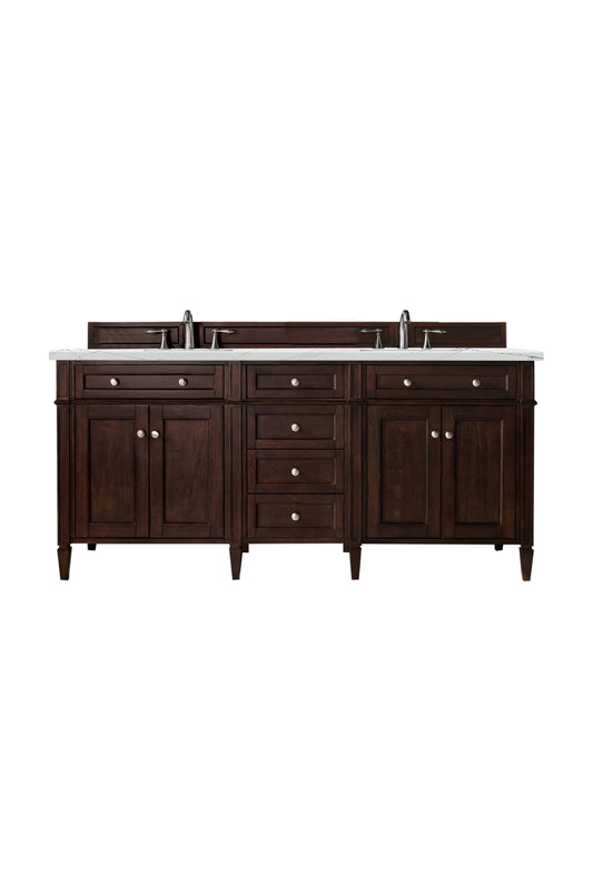 Renovate for Less Atlanta Brittany 72" Double Vanity, Burnished Mahogany w/ 3 CM Ethereal Noctis Silestone Top w/FreePower Wireless Charger