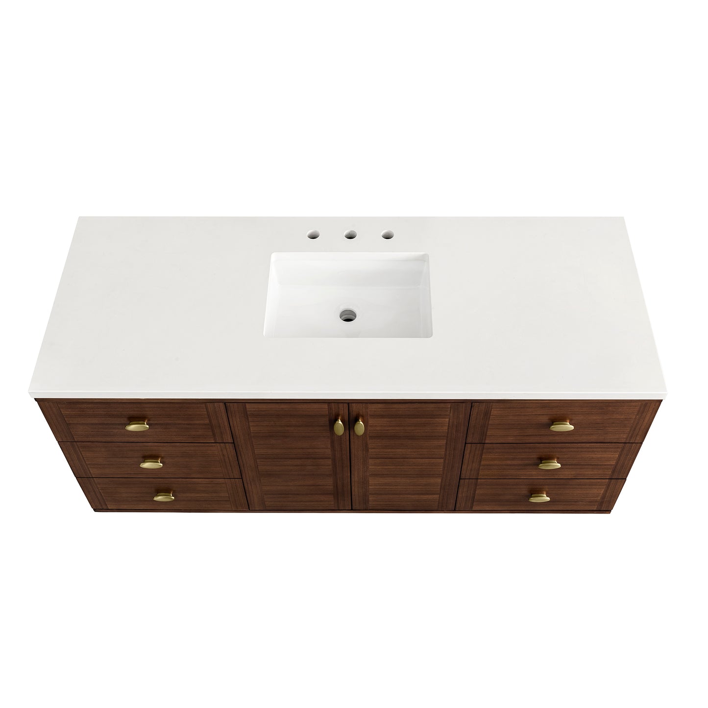 Renovate for Less Atlanta Amberly 60" Single Vanity, Mid-Century Walnut w/ 3 CM White Zeus Top