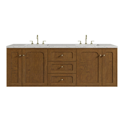 Renovate for Less Atlanta Laurent 72" Double Vanity, Honey Oak w/ 3 CM Eternal Jasmine Pearl Silestone Top