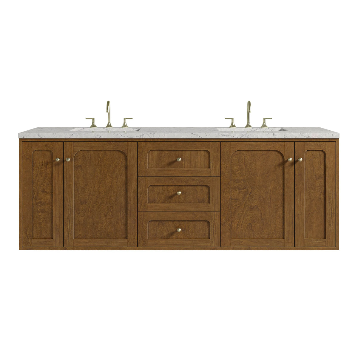 Laurent 72" Double Vanity, Honey Oak w/ 3 CM Eternal Jasmine Pearl Silestone Top