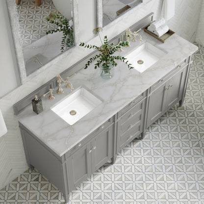 Renovate for Less Atlanta Brittany 72" Double Vanity, Urban Gray w/ 3 CM Victorian Silver Silestone Top