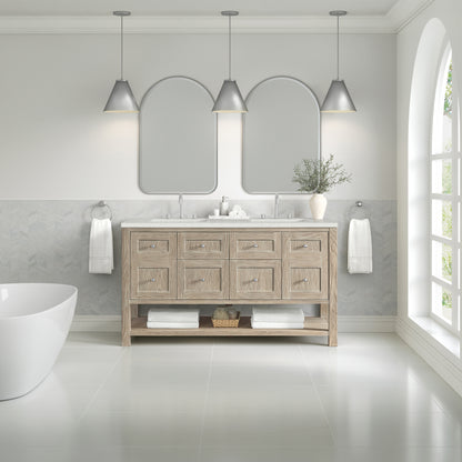 Renovate for Less Atlanta Breckenridge 60" Double Vanity, Whitewashed Oak, w/ 3 CM Lime Delight Quartz Top