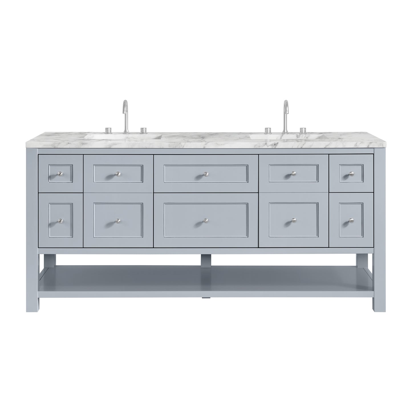 Renovate for Less Atlanta Breckenridge 72" Double Vanity, Serenity Blue, w/ 3 CM Carrara Marble Top