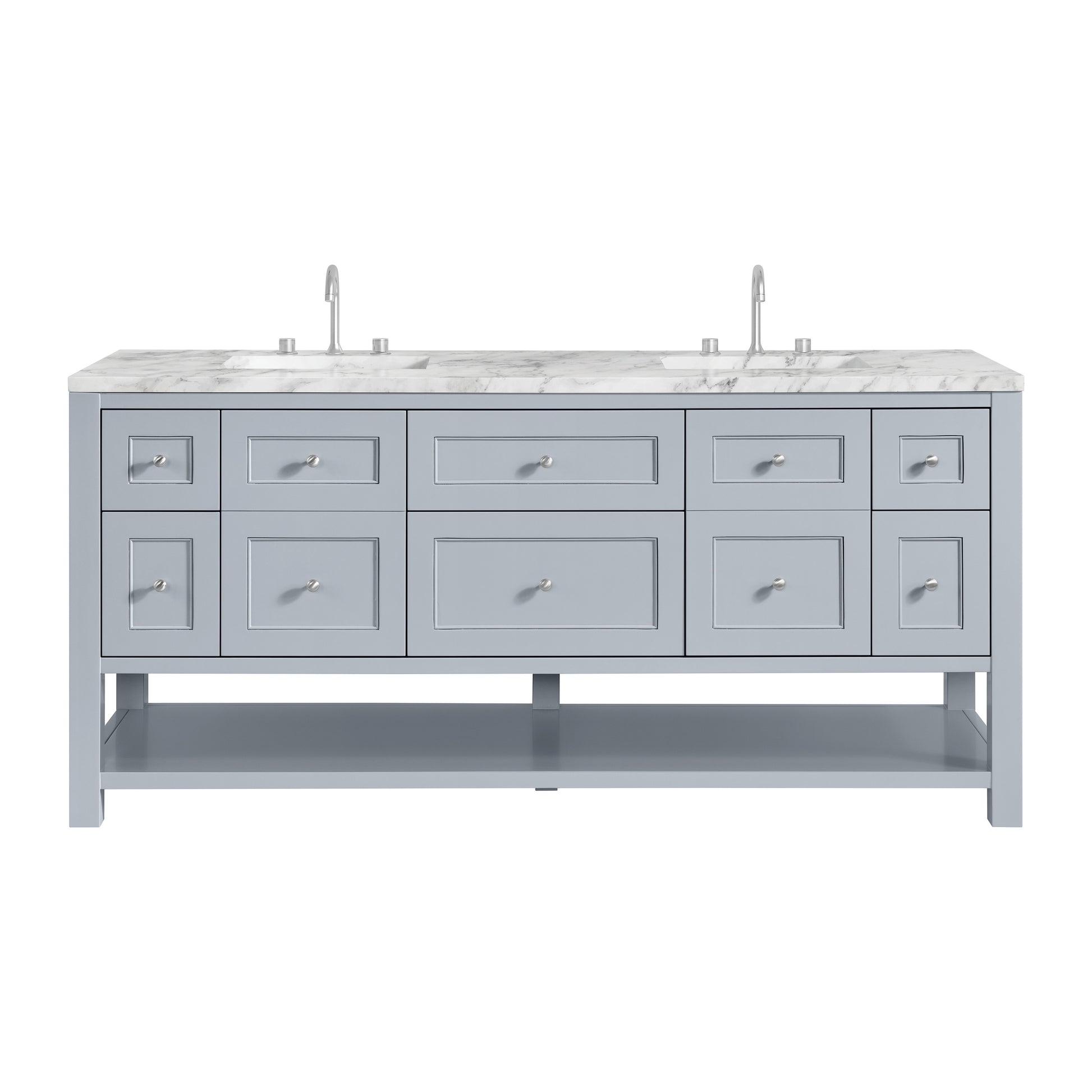 Renovate for Less Atlanta Breckenridge 72" Double Vanity, Serenity Blue, w/ 3 CM Carrara Marble Top