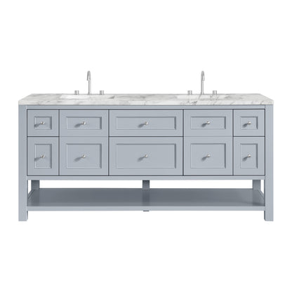 Renovate for Less Atlanta Breckenridge 72" Double Vanity, Serenity Blue, w/ 3 CM Carrara Marble Top