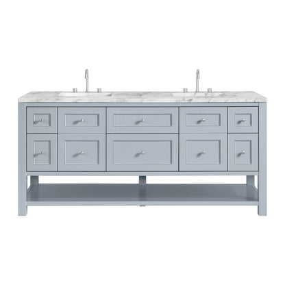 Breckenridge 72" Double Vanity, Serenity Blue, w/ 3 CM Carrara Marble Top