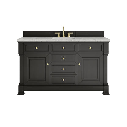 Renovate for Less Atlanta Brookfield 60" Single Vanity, Black Onyx w/3CM Eternal Jasmine Pearl Silestone Top w/ FreePower Wireless Charger