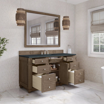 Bristol 60" Single Vanity, Whitewashed Walnut w/ 3 CM Charcoal Soapstone Silestone Top