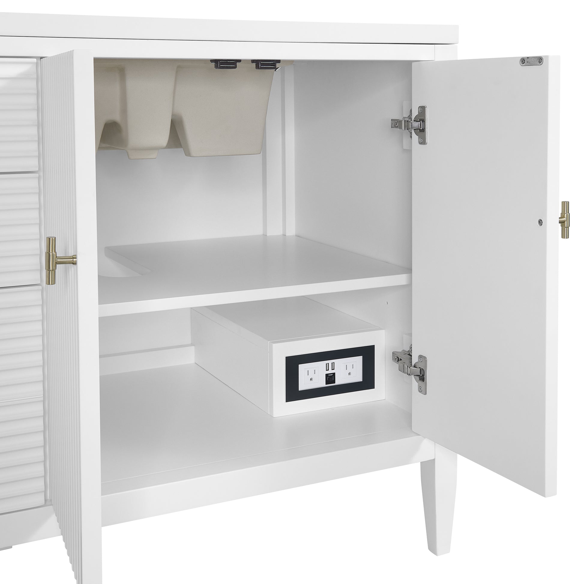 Renovate for Less Atlanta Myrrin 72" Double Vanity, Bright White w/ 3 CM Carrara White Marble Top