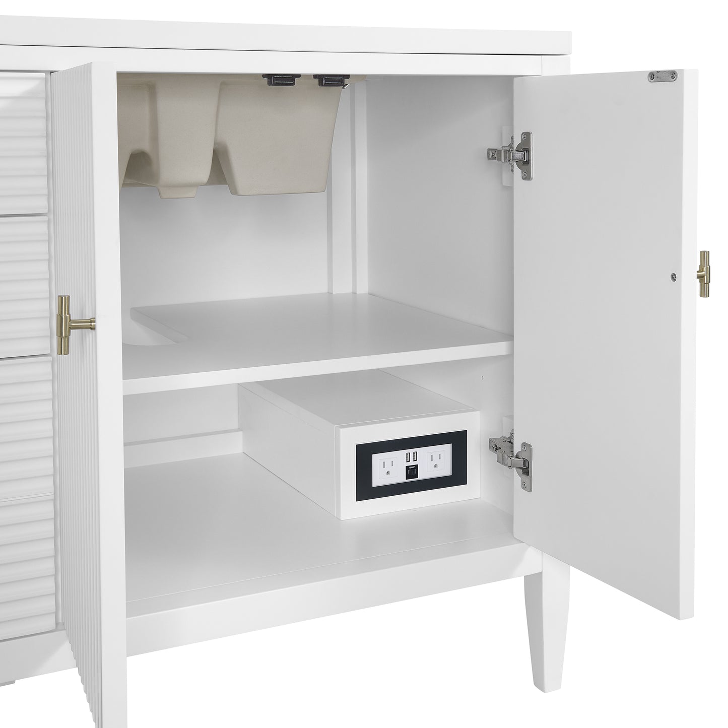 Renovate for Less Atlanta Myrrin 72" Double Vanity, Bright White w/ 3 CM Ethereal Noctis Silestone Top w/FreePower Wireless Charger