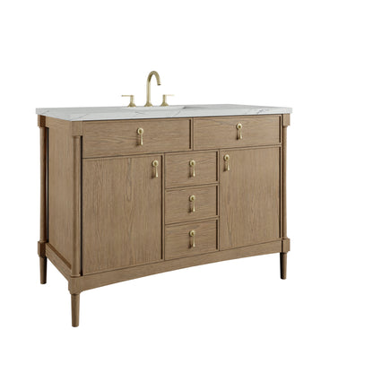 Renovate for Less Atlanta Kinnsden 48" Single Vanity, Weathered Oak w/ 3 CM Ethereal Noctis Silestone Top