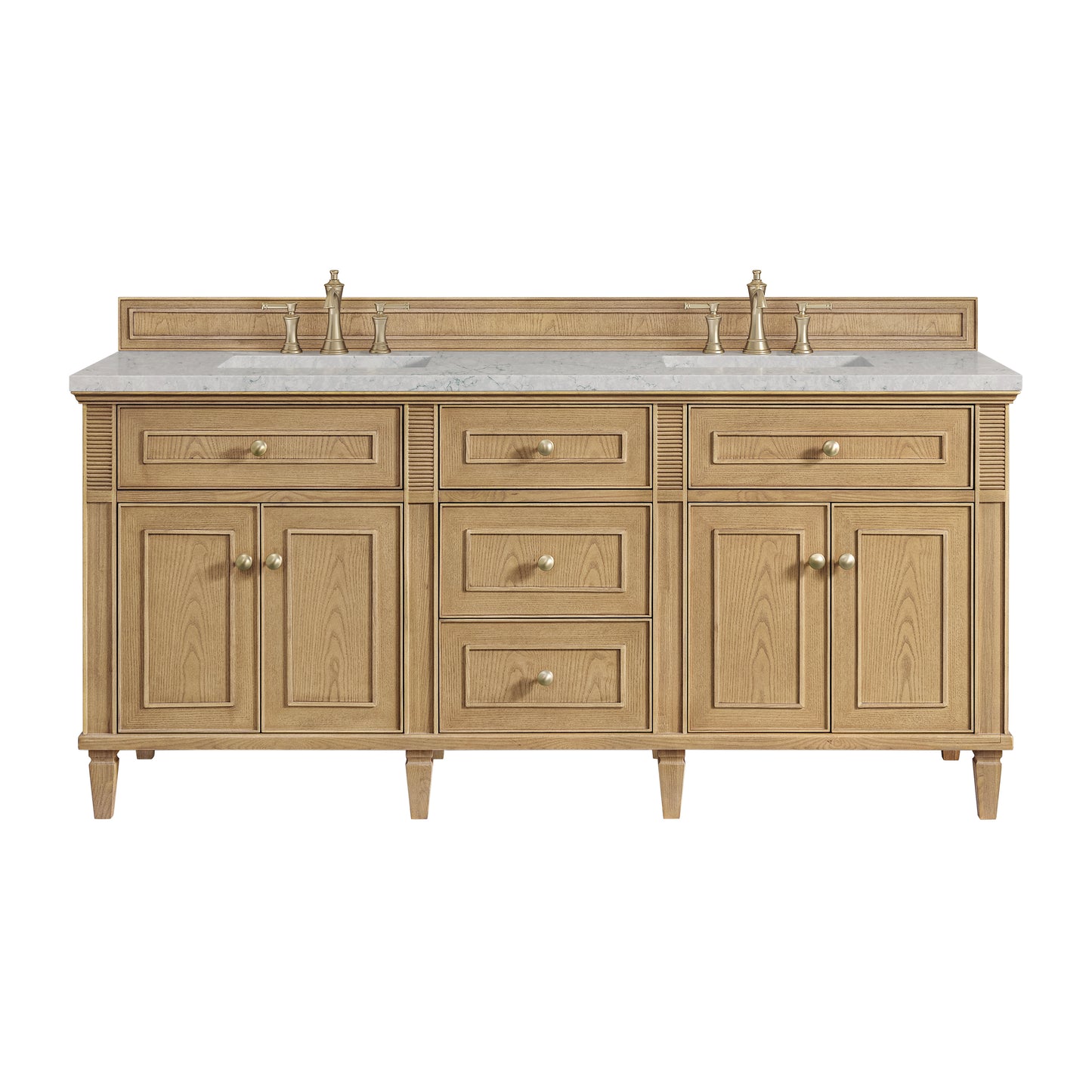 Renovate for Less Atlanta Lorelai 72" Double Vanity, Light Natural Oak w/ 3 CM Eternal Jasmine Pearl Silestone Top w/FreePower Wireless Charger