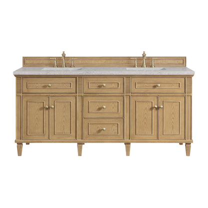 Renovate for Less Atlanta Lorelai 72" Double Vanity, Light Natural Oak w/ 3 CM Eternal Jasmine Pearl Silestone Top w/FreePower Wireless Charger